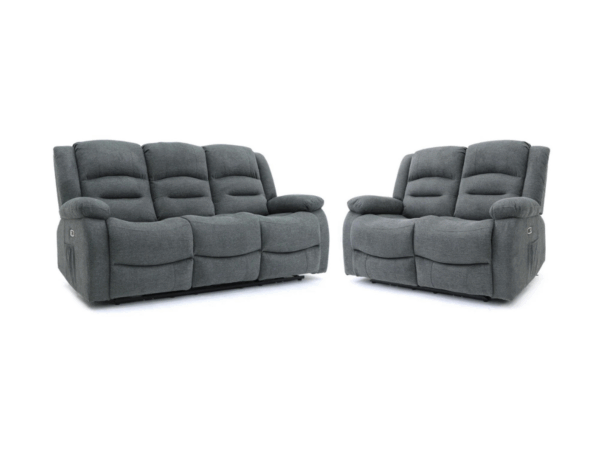 Byop Gallery Naples 3+2 Electric Recliner Sofa Set in Grey Chenille
